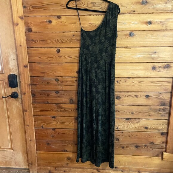 FREE PEOPLE Maya Asymmetrical Animal Print Green Black Jumpsuit Women’s Medium - Picture 2 of 8